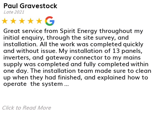 Paul Gravestock - Spirit Energy Solar and Battery - Google Review