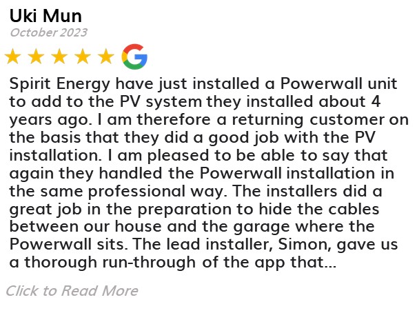 Uki Mun - Spirit Energy Solar and Battery - Google Review